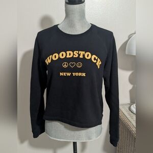 Woodstock New York Black Cropped Sweatshirt One Heart Clothing Peace Love Size S